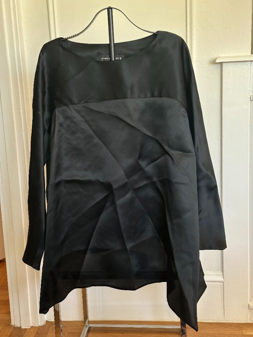 Hino & Malee III 100% Silk Draped Blouse | Architectural Asymmetrical Top Black